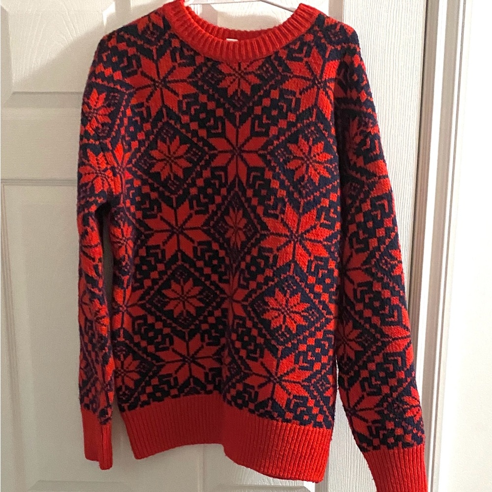 Joe Fresh Red and Navy Blue Patterned Sweater